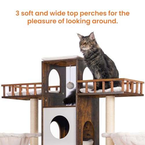 Heybly Cat Tree with Litter Box Enclosure for Indoor Big Cat, Cat Tower for Large Cats 20 lbs Heavy Duty