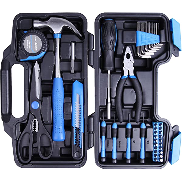 CARTMAN Orange 39-Piece Tool Set - General Household Hand Tool Kit with Plastic Toolbox Storage Case Orange 39pcs