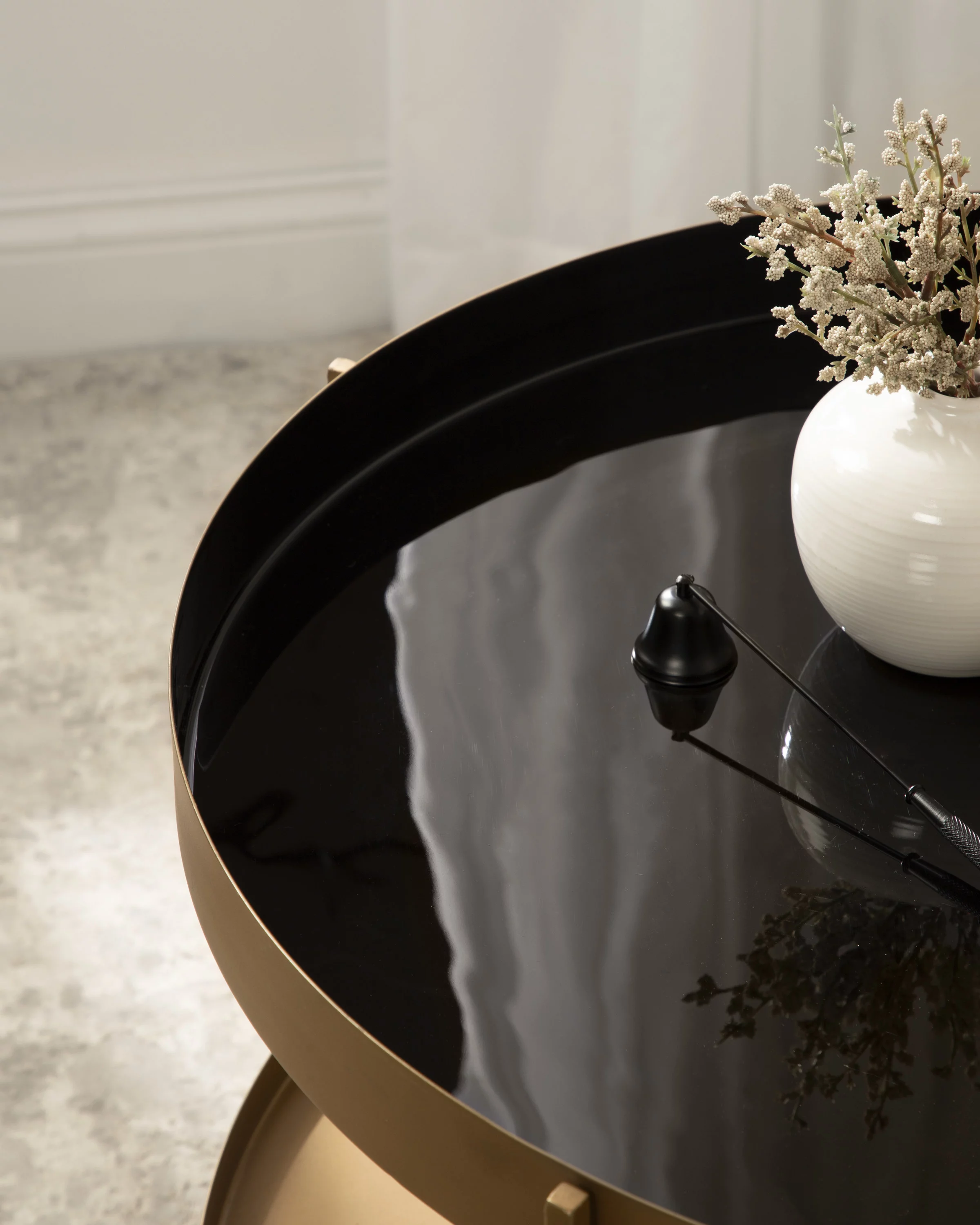 Kate and Laurel Nira Modern Round Tiered Coffee Table, 26 Inch Diameter, Black and Gold, Metal Table