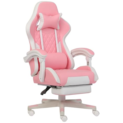 Gaming Chair, Computer Office Chair with Footrest, Linkage Armrests and Lumbar Support, High Back Ergonomic Gamer Chairs for Adults, Blue Fabric