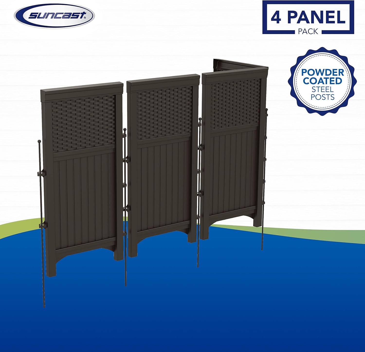 Suncast 4 Freestanding Wicker Resin Reversible Outdoor Panel Screen Enclosure, Brown