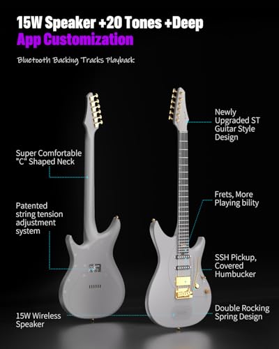 Enya Electric Guitar Inspire 39" Smart Electric Carbon Fiber Guitarra with 15W Wireless Speaker, 20 Distinct Tones, Onboard Presets, Charging Cable