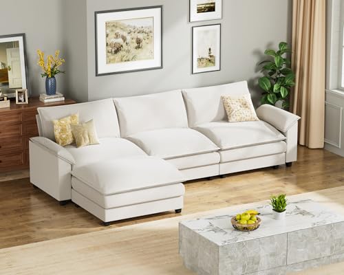 Homall 119" Modular Sectional Sofa, L Shaped Sofa Couch with Reversible Ottoman, DIY Combination Chenille Deep 3-Seat Cloud Couch for Living Room