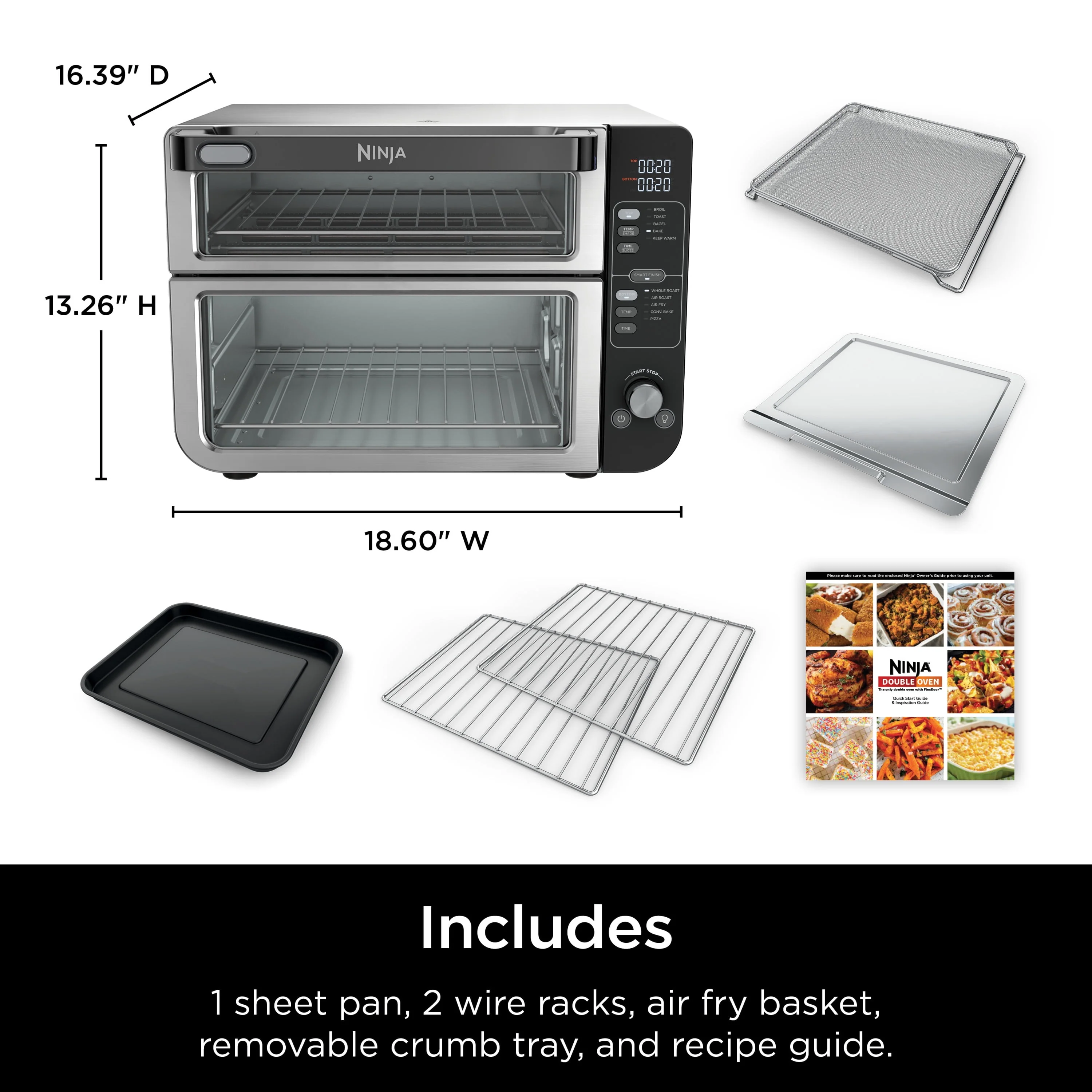 Ninja 10-in-1 Double Oven with FlexDoor, Rapid Top Oven, Convection and Air Fry Bottom Oven, Stainless Steel, DCT400
