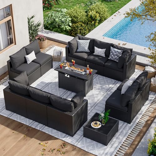 Aoxun 7 Piece Patio Furniture Set Wicker Rattan Patio Sectional Sofa Set Outdoor Seating Furniture with Thickened Cushion, Grey