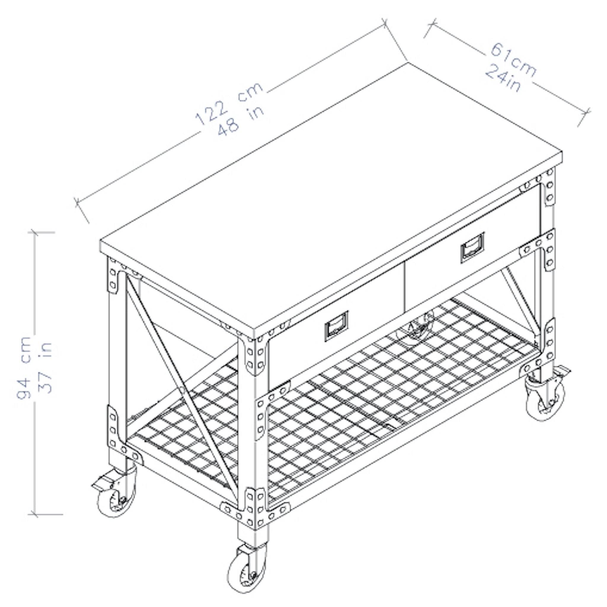 Duramax 48 in x 24 in. 2 Drawer Rolling Industrial Workbench with Wood Top