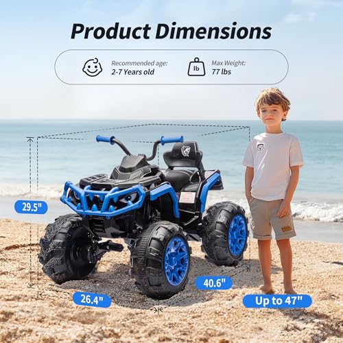 Shark Kids ATV 4 Wheeler, 24V 4WD Electric ATV Ride On Toy for Big Kids, 4X200W Motor, 5.6Mph Max Speed - Green