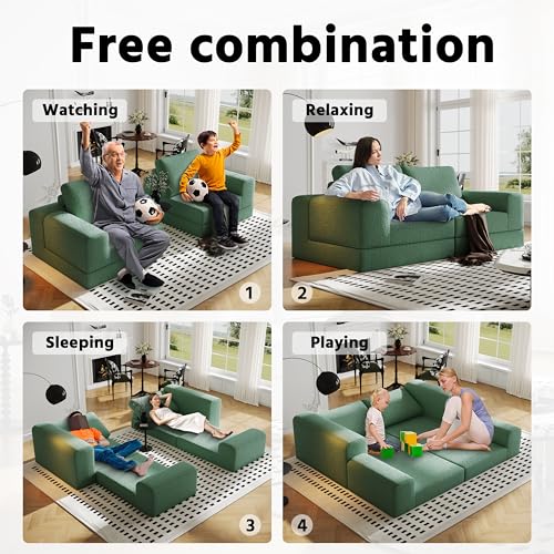 Cloud Modular Sectional Sofa, DIY Combination Modular Couch for Living Room, Unique Knitted Fabric Love Seat Couches with 2 Pillows