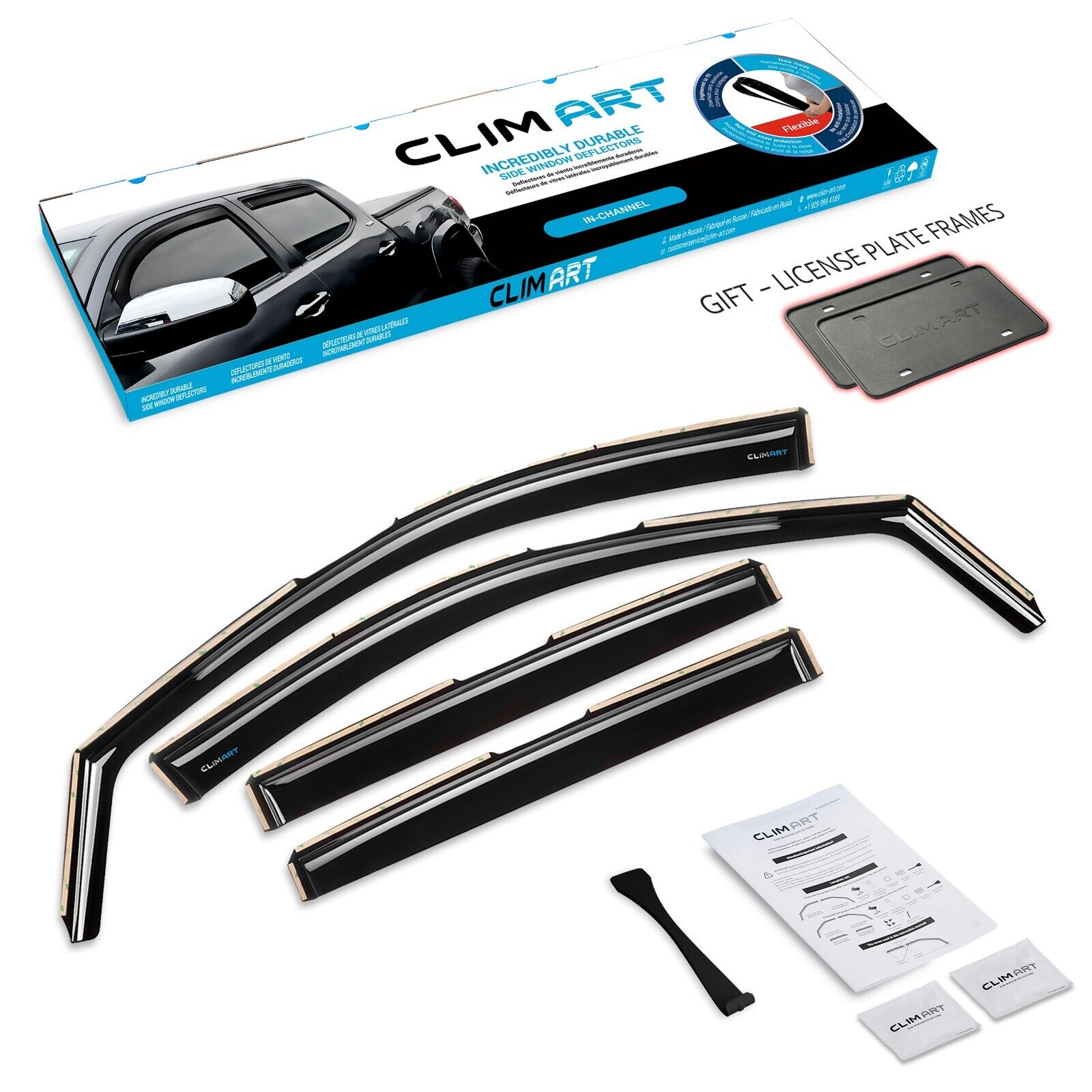 CLIM ART in-Channel Incredibly Durable Rain Guards for Ford Ranger 2019-2023 SuperCrew, Original Window Deflectors, Vent Deflector