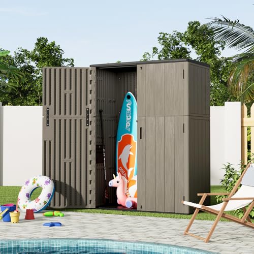 KINYING Outdoor Vertical Storage Shed,57 Cu.ft Outdoor Storage Cabinet Waterproof,Resin Sheds & Outdoor Storage Clearance for Garden,Patio,Backyard