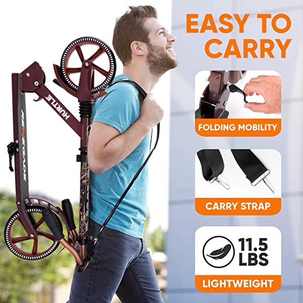 Hurtle Scooter &ndash; Scooter for Teenager &ndash; Kick Scooter &ndash; 2 Wheel Scooter with Adjustable T-Bar Handlebar &ndash