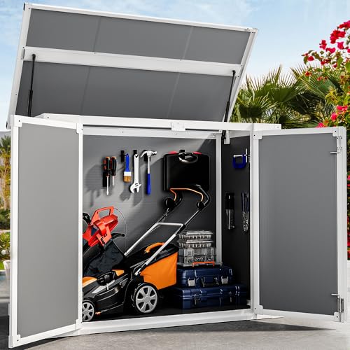 DWVO 5x3ft Resin Outdoor Storage Shed with Floor, Waterproof Lockable Storage Shed with Window, Plastic Outside Tool Storage for Garden, Backyard