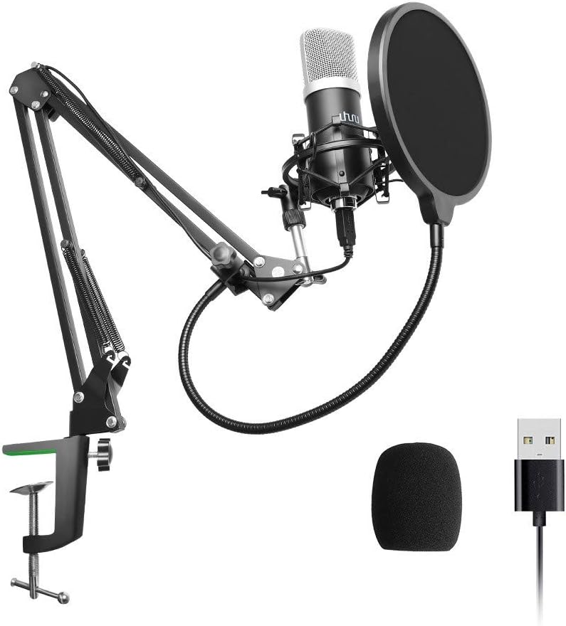USB Podcast Condenser Microphone 192kHZ/24bit, UHURU Professional PC Streaming Cardioid Microphone Kit with Boom Arm, Shock Mount