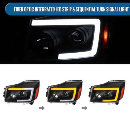 Fits 2004-2015 Nissan Armada Titan Upgraded Replacement Projector Headlights LED Switchback Sequential Turn Signals Assembly Pair | Black