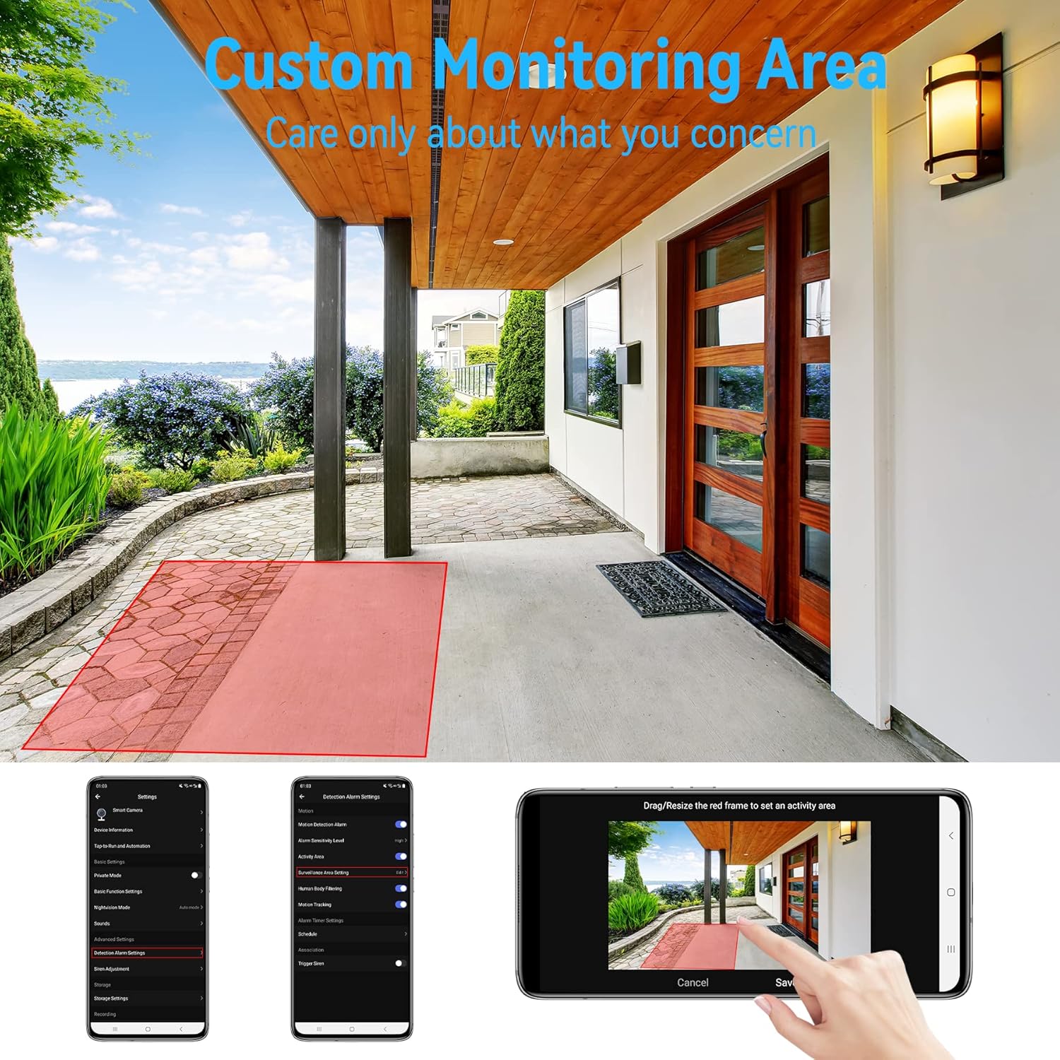 Security Camera Outdoor 3MP, Noonkey Pan Tilt Plug-in Wired WiFi IP Cameras for Home Security Outside Surveillance, Custom Zone