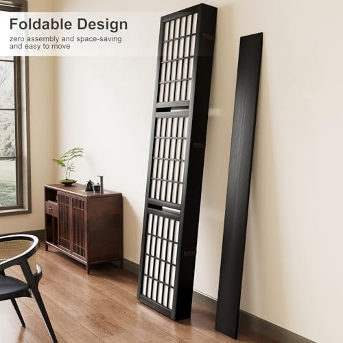 Room Divider, 66.9Inch Tall Japanese Shoji Style Folding Wood Screen with Double Hinges for Home Office Bedroom Hotel Decoration (4Panels, Black)