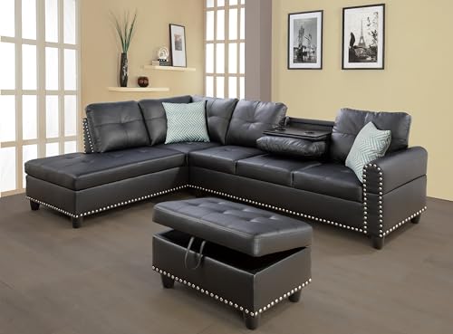 Devion Furniture Regis 4-in-1 Convertible L Shaped Couch with Pull Out Bed and Storage, Sectional Sleeper Sofa with Reversible Chaise for Living Room
