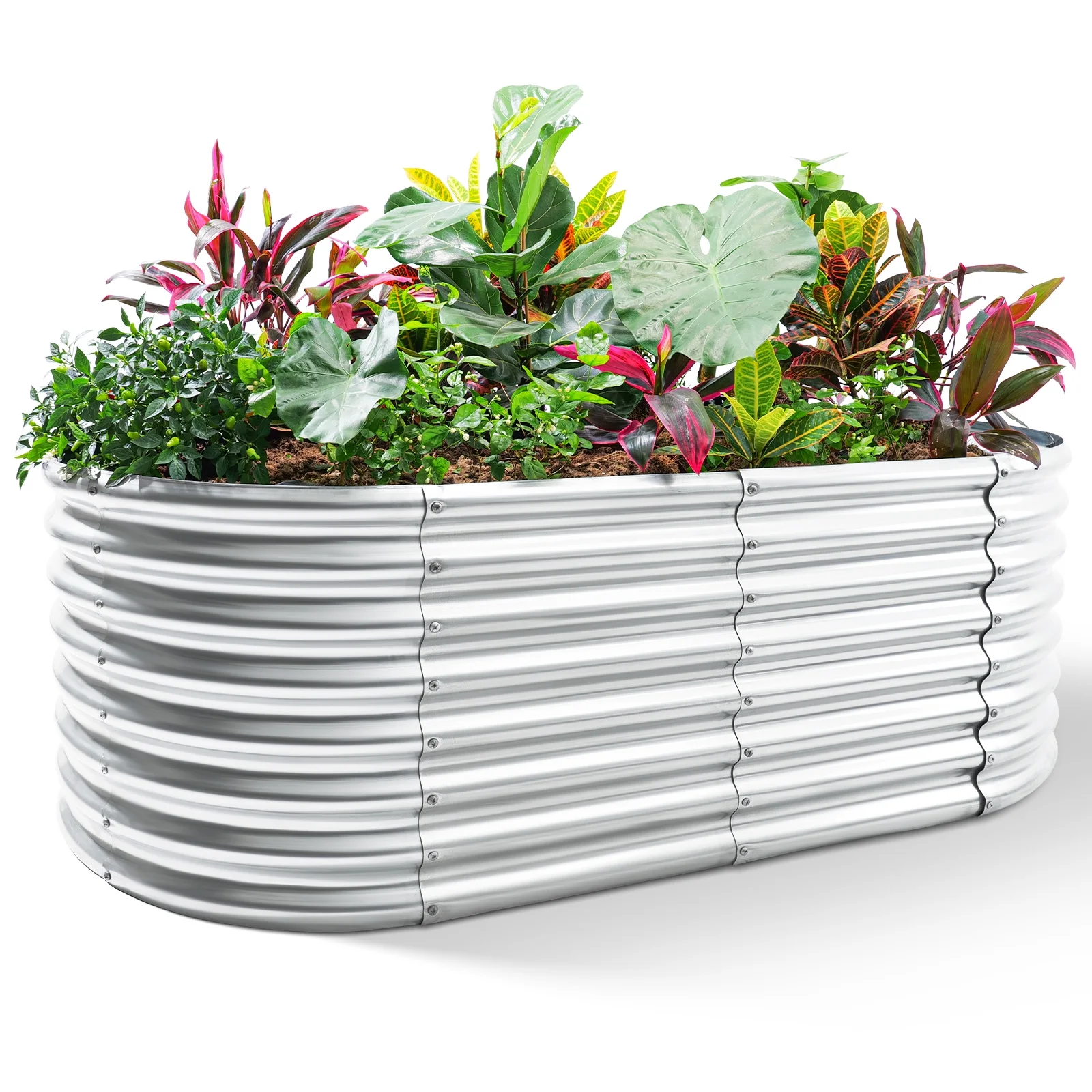 Land Guard 6x3x2ft Galvanized Metal Raised  Garden Bed，Oval Planter Box Outdoor - Starlight Silver - Curated Treasures Market