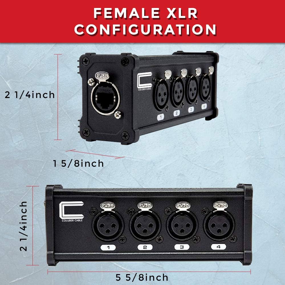XLR Over Cat5 4 Channel 3-Pin Male Female to Single Ethernet - XLR, AES, DMX Over RJ45 Cat5/Cat6 Audio Over Ethernet Multi Network Snake Receiver