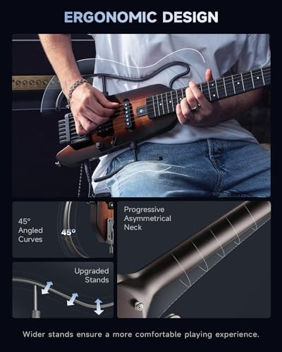 Donner HUSH-X Electric Guitar Kit - Featherlight Travel Guitar with Easy Assemble Stands, Great for Travel and Practice, Mahogany Solid Body, Gig Bag