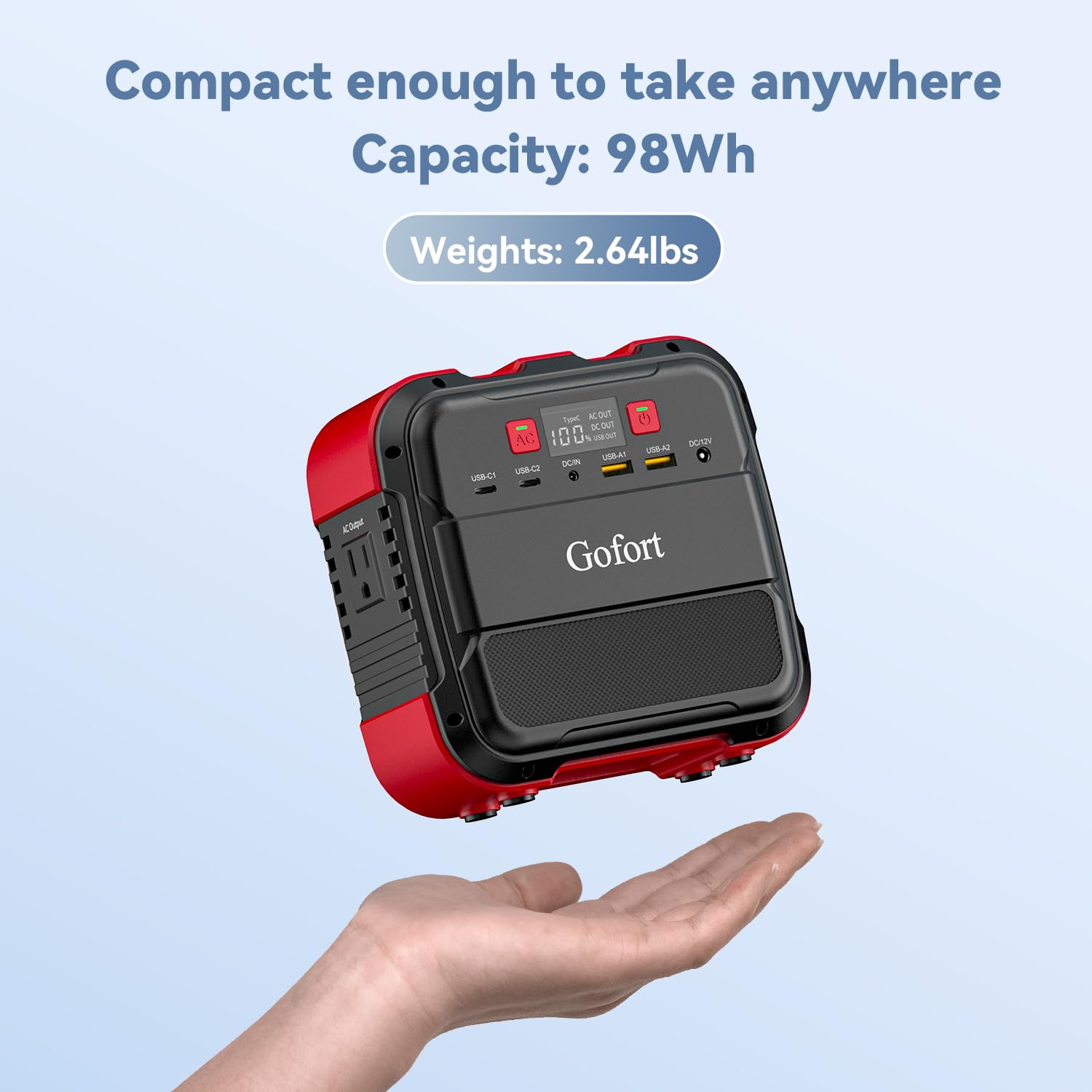 GOFORT Portable Power Station 26400mAh/98Wh 120W (Peak 240W) 110V AC Outlets Portable Solar Generators (Solar Panel Not Included) Battery Power with