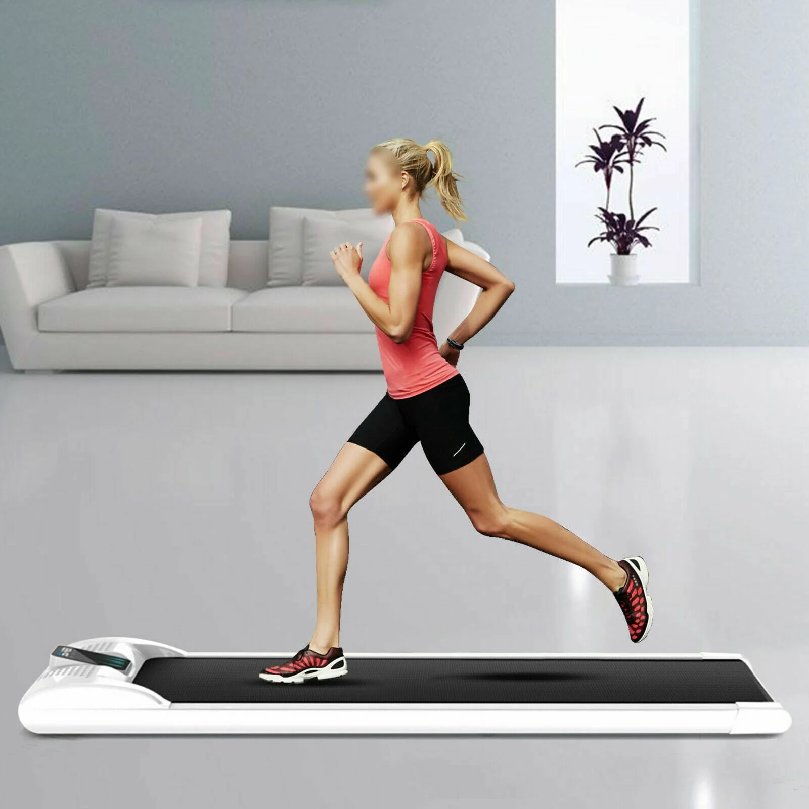 Fichiouy Portable Electric Treadmill Walking Pad Home Office Under Desk Exercise Machine with Touchable LCD Display AC110V