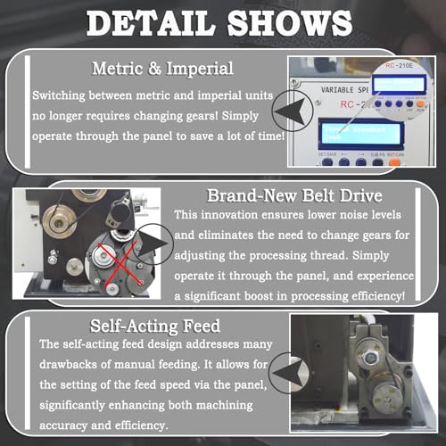 INTBUYING 8"x32" Benchtop Metal Lathe Machine 1100W Brushless Gearless Motor 50-2500RPM