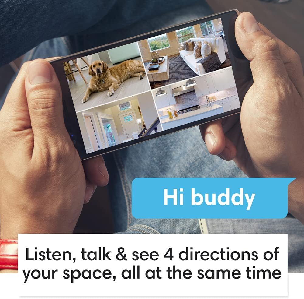 Tobicam Indoor Security Camera Shows 4 Views All at Once (2 Cams Built-in 1) Plug-in Smart Camera for Home Security, 1080P HD WiFi