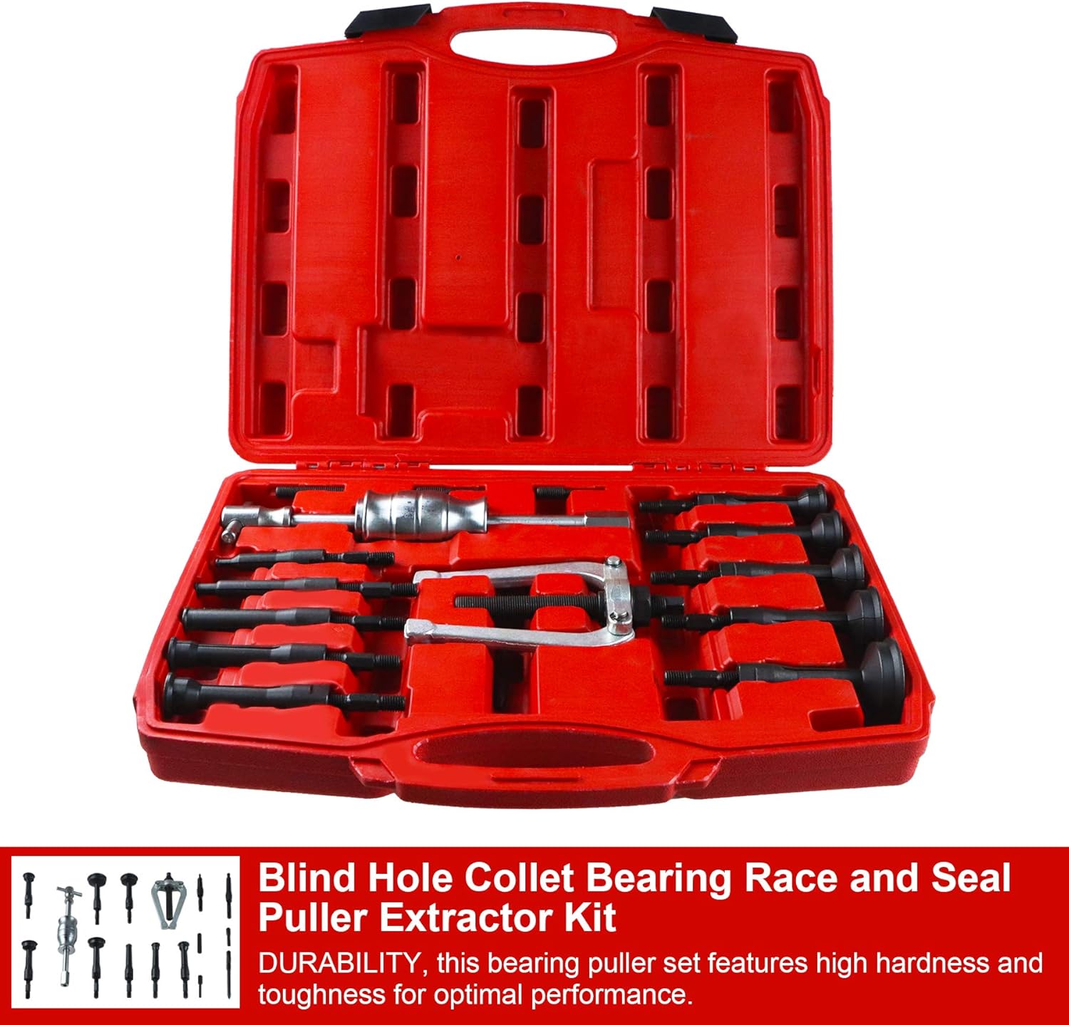 Frombet 16PCS Blind Hole Collet Bearing Race and Seal Puller Extractor Kit Slide Hammer Pilot Insert Inner Internal Bearing Removal Tool Set