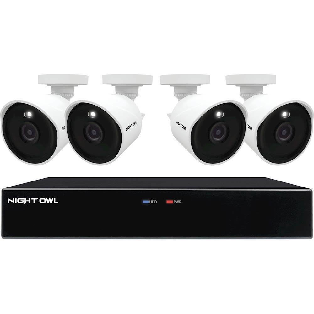 Night Owl - Expandable 8 Channel 4 Camera 4K Ultra HD Indoor/Outdoor Wired DVR Surveillance System with 2TB Hard Drive - Black/White