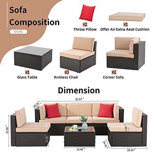 Shintenchi 6 Pieces Patio Furniture Sets Outdoor All-Weather Sectional Patio Sofa Set PE Rattan Manual Weaving Wicker Patio Conversation Set with