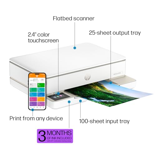 HP Envy 6155e Wireless All-in-One Color Inkjet Printer, Print, scan, Copy, Duplex Printing Best-for-Home, 3 month Instant Ink trial included (714L5A)