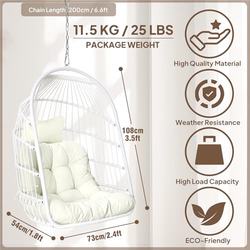 Chihee Egg Chair Foldable Wicker Rattan Hanging Chair Swing Chair Indoor Outdoor Patio Wicker Chair Hammock Chair with Stainless Steel Hanging Kit