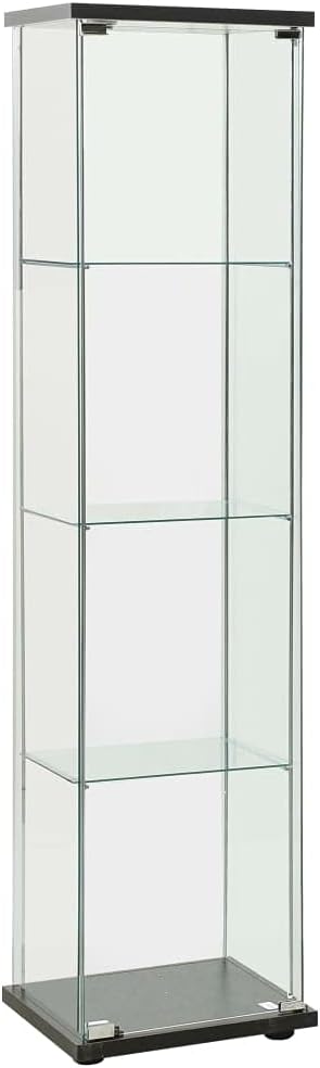 INLIFE Storage Cabinet Tempered Glass Black Home Fruniture
