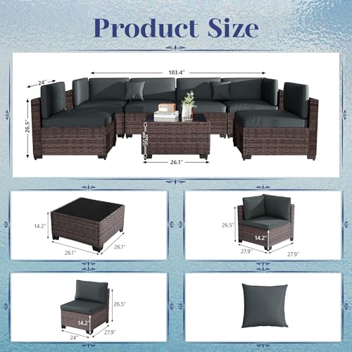 KIGOTY Patio Furniture Set 7 Pieces Conversation Sets, Outdoor Sectional Sofa