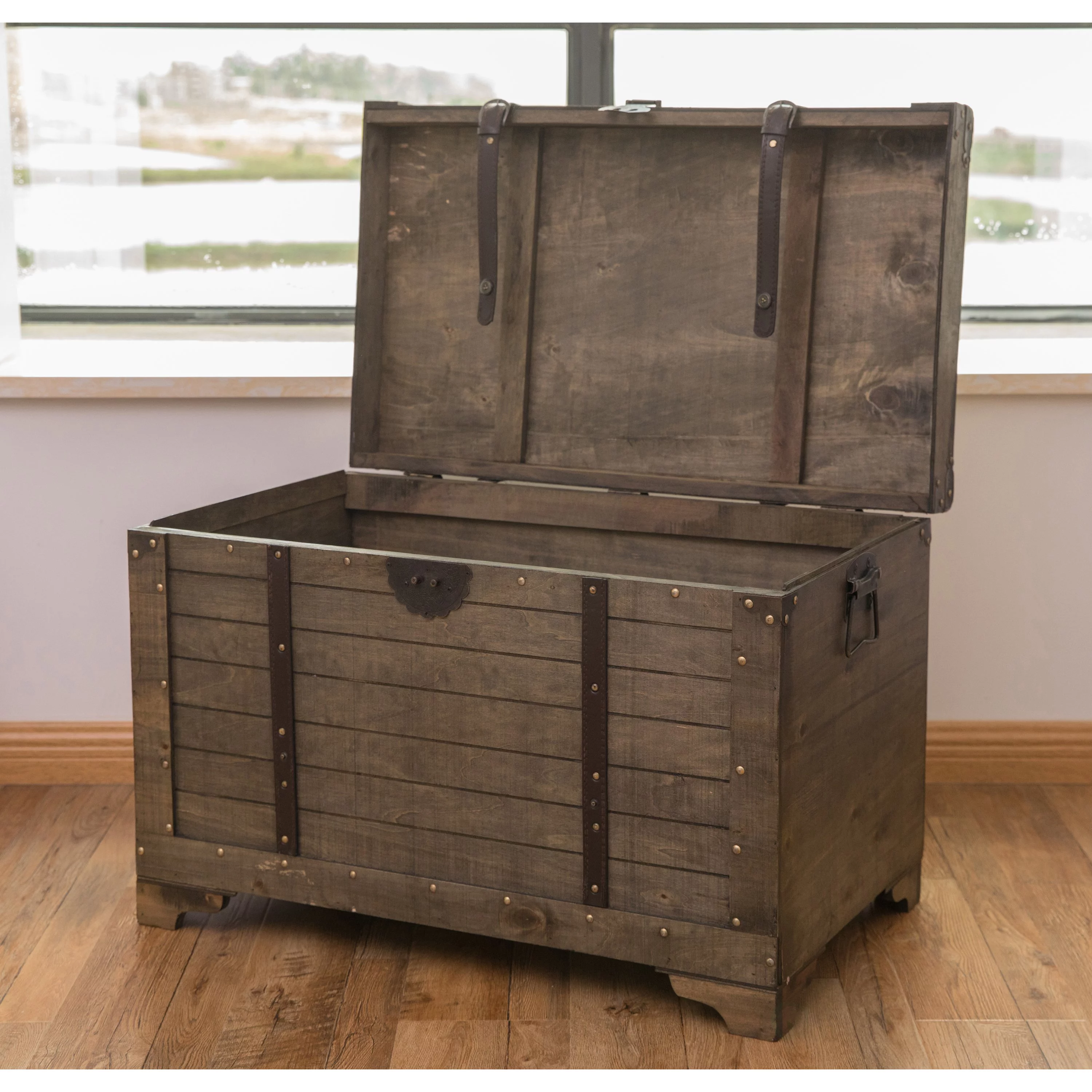 Old Fashioned Large Natural Wood Storage Trunk and Coffee Table