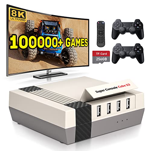 Kinhank Retro Game Console with 100000+Games,Super Console CUBE X3 Video Game Console with EmuElec 4.5/Android 9/CoreE,8K Output,2.4+5G,BT 4.0