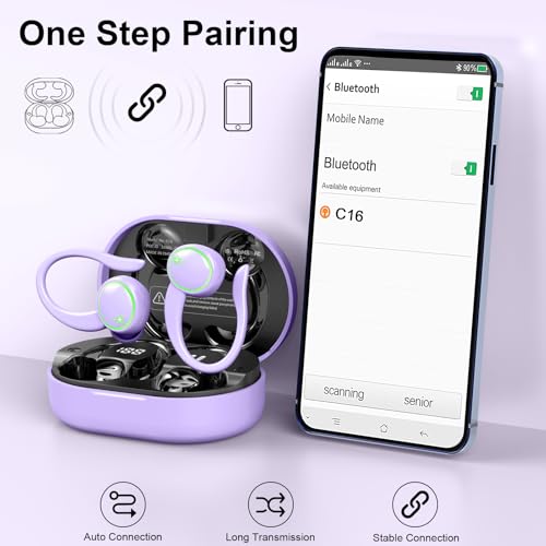 Wireless Earbuds, Bluetooth 5.4 Headphones Sports, 50H Playback Over-Ear buds with ENC Noise Cancelling Mic
