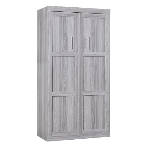Full Size Murphy Bed with 2 Convertible Side Cabinet Storage Shelf, Foldable Wallbed Bedframe