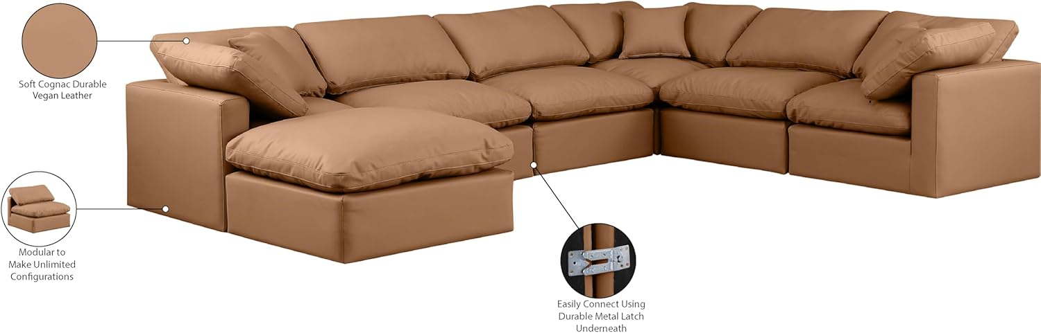 Meridian Furniture Indulge Collection Modern | Contemporary Sectional with Soft Durable Vegan Leather, Fiber-Filled Cushions, Modular