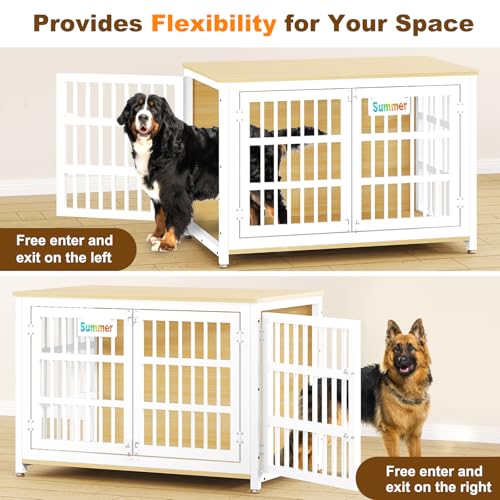 EasyCom 48"/42"/33" Dog Crate Furniture with Name Tag, Heavy Duty Dog Kennel Indoor for Large Dogs