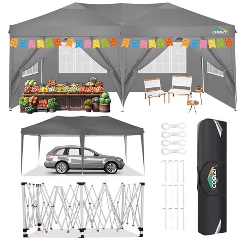 COBIZI 10x10 Pop up Canopy Tent Protable Canopy Tent with 4 Sidewalls Waterproof Commercial Instant Shelter for Parties, Wedding