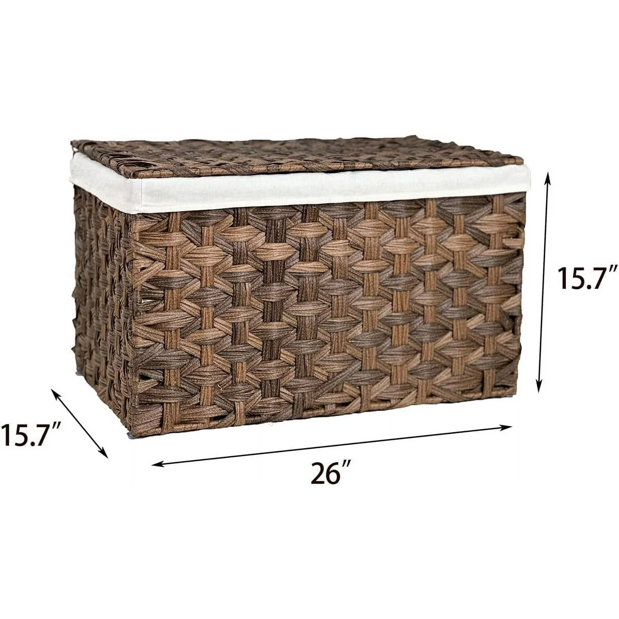 Wicker Storage Basket with Lid, 27.7 Gallon (105L) Large Blanket Basket with Lid, Woven Storage Bin with Handles, Removable Liner, Metal Frame
