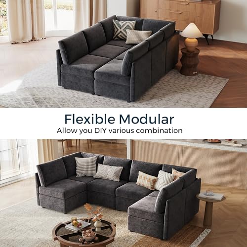 LINSY HOME Modular Sectional Sofa, Convertible U Shaped Sofa Couch with Storage, Memory Foam, Modular Sectionals with Ottomans