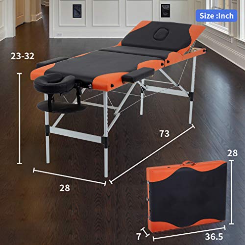 BestMassage Aluminium Massage Bed Portable Massage Table 28 inche Wide Lash Bed Heigh Adjustable 3 Folding Spa Table with Non-Woven Bag for Spa