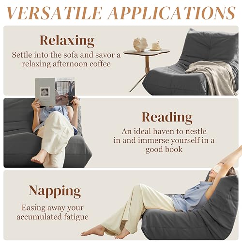 Bean Bag Chair for Adults - Suede & Microfiber Fireside Floor Chair, Comfortable Corner Lounge Sofa for Living Room, Bedroom, Office (3-Seater, Beige)