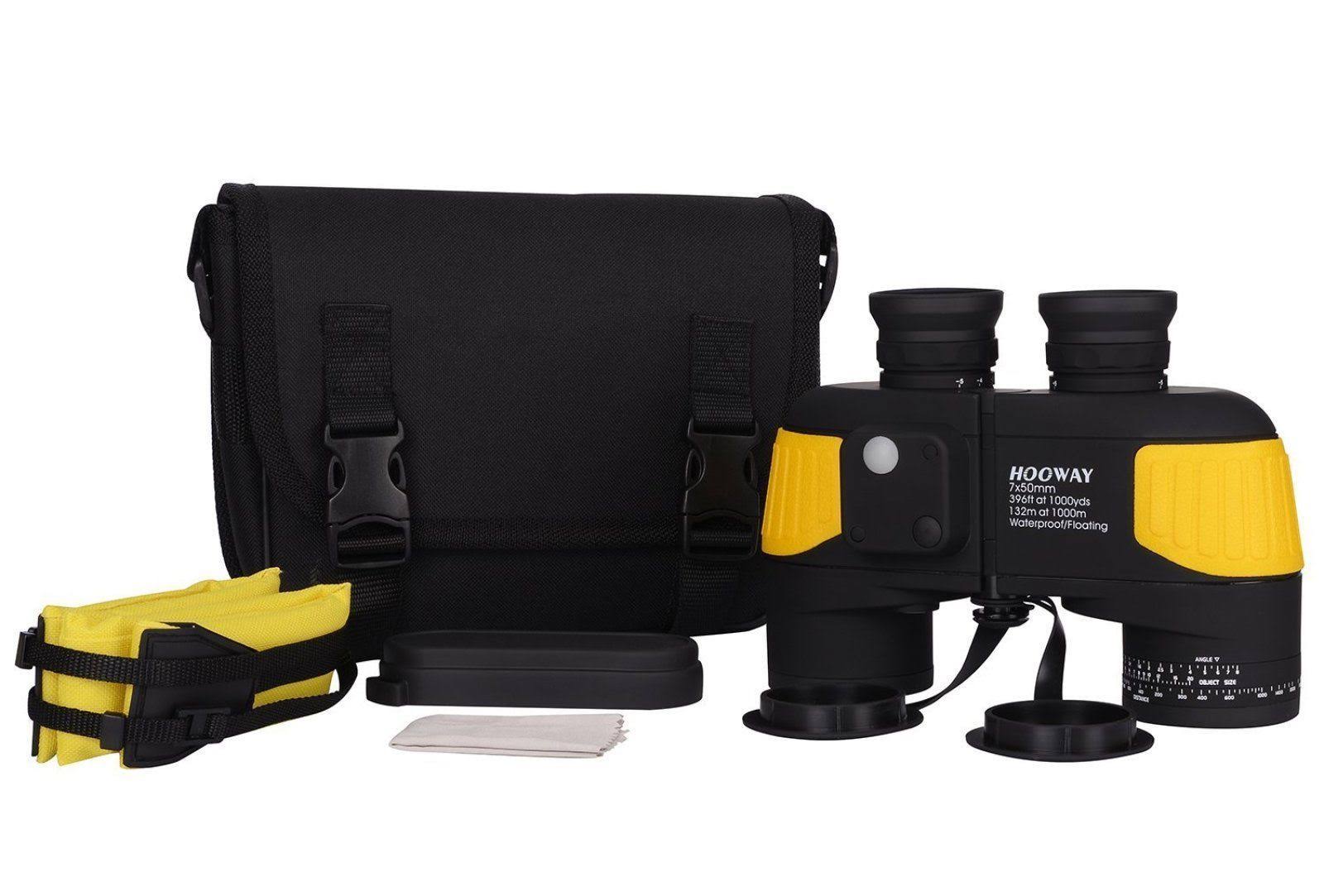 Hooway 7x50 Waterproof Fogproof Military Marine Binoculars w/ Internal Rangefinder u0026 Compass for
