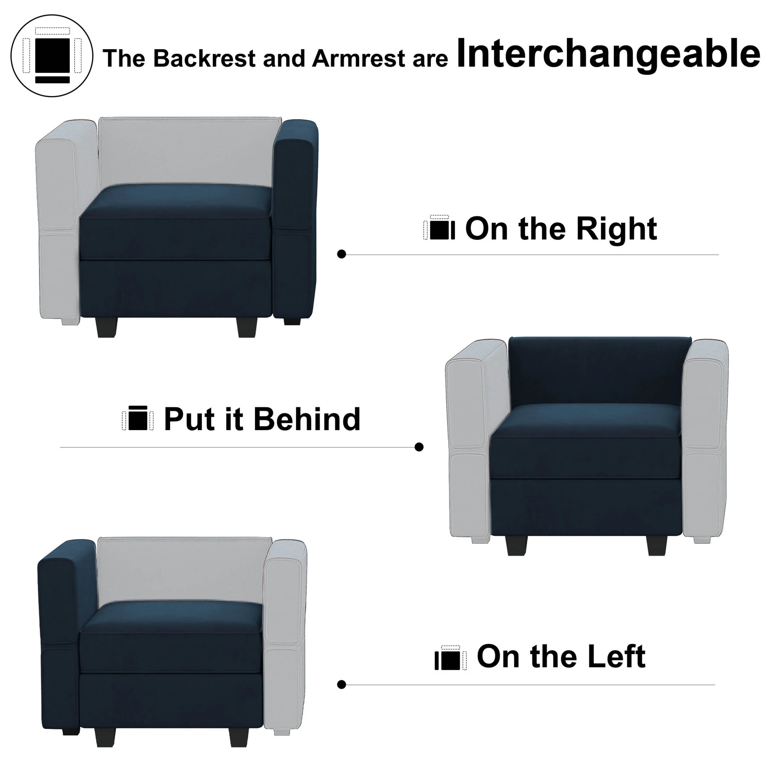 Belffin Modular Sectional L Shaped Sofa with Storage Velvet Convertible Chaise Couch 6 Seats Blue
