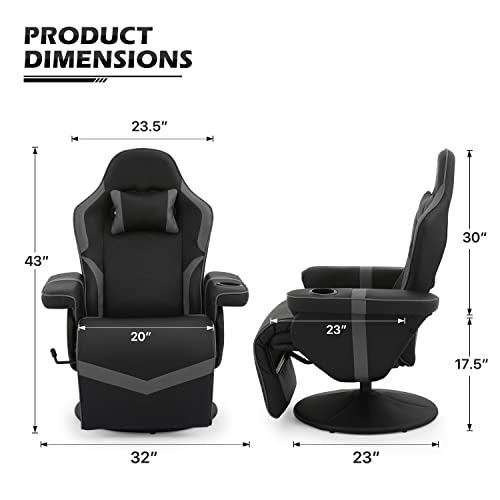 MoNiBloom Video Gaming Chair Racing Style Single Living Room Sofa Recliner with Detachable Headrest