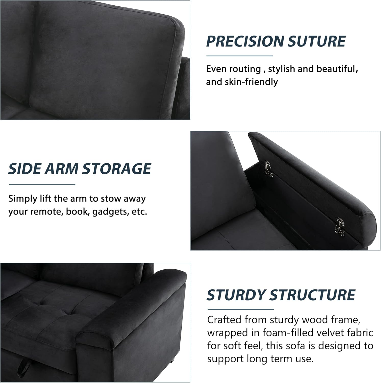 XD Designs Modern Reversible Sleeper Sectional Sofa, L-Shape Corner Couch, Pull Out Sofa-Bed Couch with Storage Ottoman and Hidden Arm Storage